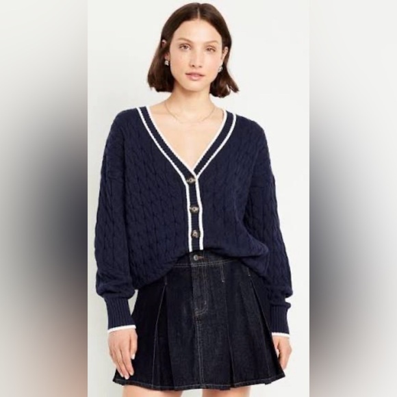 Old Navy Sweaters - Old Navy Preppy Nautical Oversized Slouchy Cable-Knit Cardigan Sweater NEW